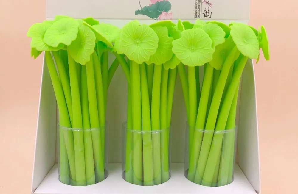 new creative Lotus leaf gel pen cute cartoon neutral pen student prize pen office black writing pen promotion gift pen 48pc/lot