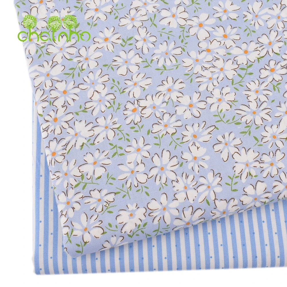 Chainho,Printed Twill Weave Cotton Fabric,DIY Sewing Quilting Material,Patchwork Cloth,6 Designs Flower Series,2 Sizes,15C292