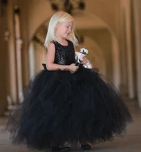 

Glitter Sequins Black Flower Girl Dress for Little Kids Ball Gown Ankle Length Tank Toddlers Children Birthday Party Dresses