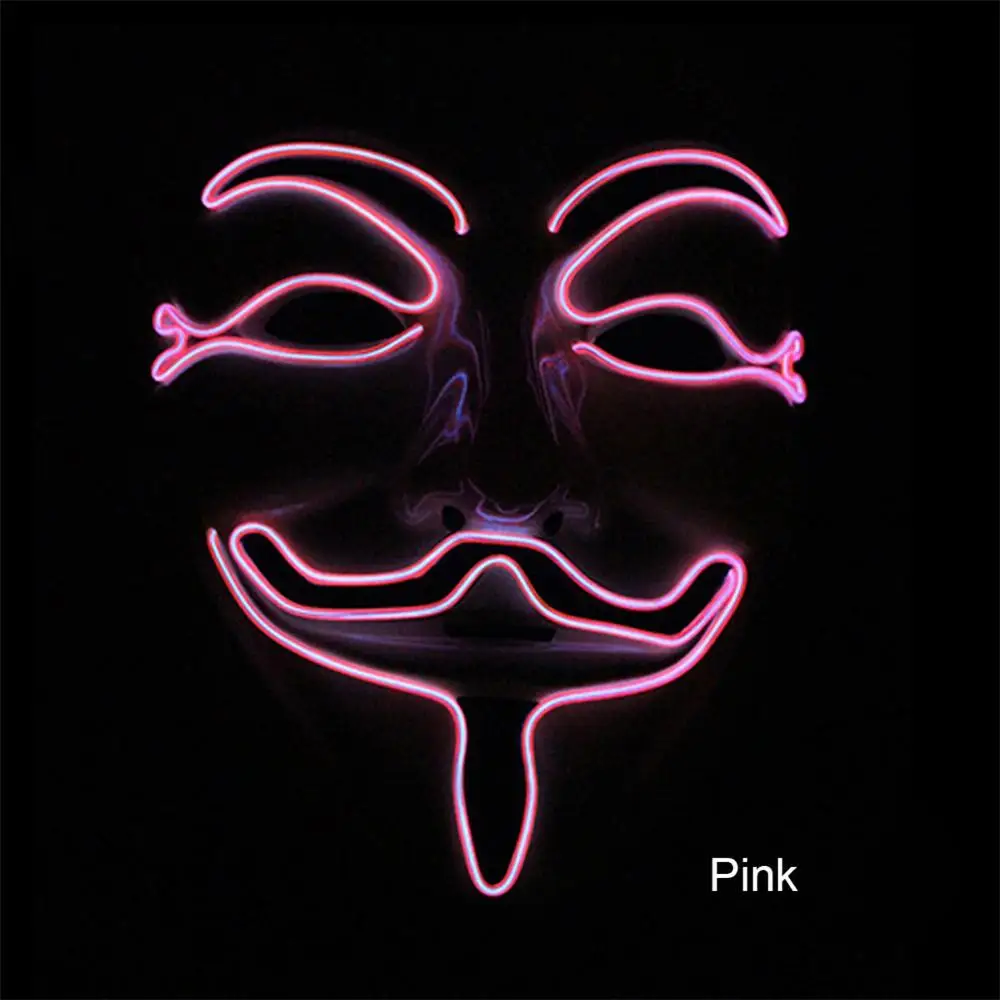 Светящаяся маска V для вендетты тушь для ресниц Led Guy Fawkes Masque маскарадные маски вечерние тушь на Хэллоуин светящаяся Masker Light Maska Scary - Цвет: Pink