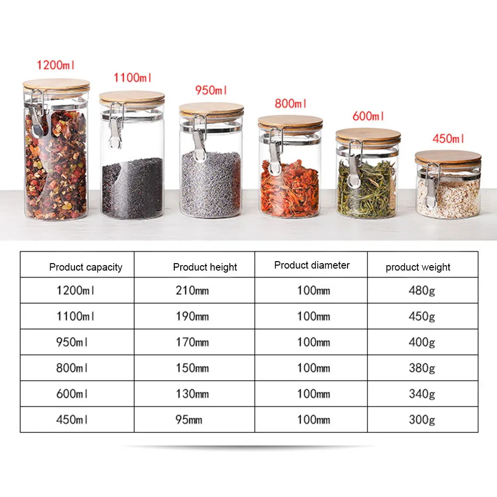 

Glass Jar Tea Coffee Bean Sugar Salt Food Storage Container with Bamboo Lid BB55