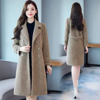 

Gold mink woolen coat female mid-length 2019 autumn and winter new imitation velvet thickening was thin