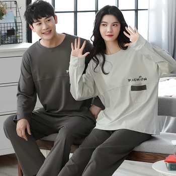

BZEL Couple Pajamas Set Simple Casual Pijama Men Cotton Sleepwear Long Sleeves Long Pants Homewear Comfort Pyjama Gift For Lover