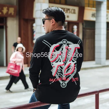 

T1199 Big Size Men's Wear Fat Fat Man Thin Section T Shirt Young Back Printing Long Sleeve Autumn Style