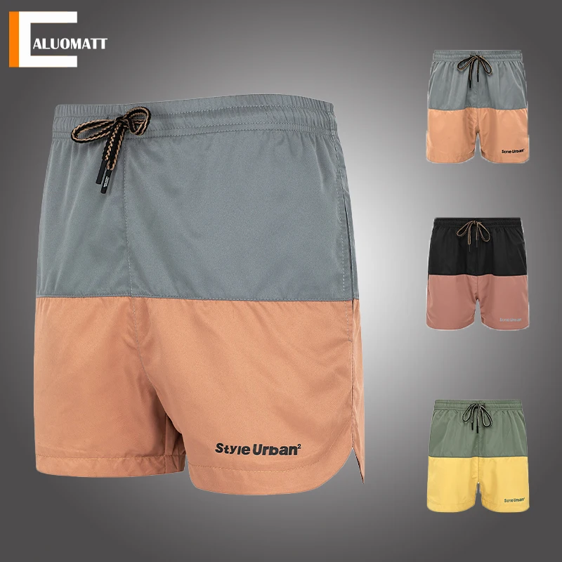 Pantalones cortos ajustados informales para hombre, Shorts de cintura elástica de retales para correr, Bermudas de Fitness a la moda, de verano, 2021