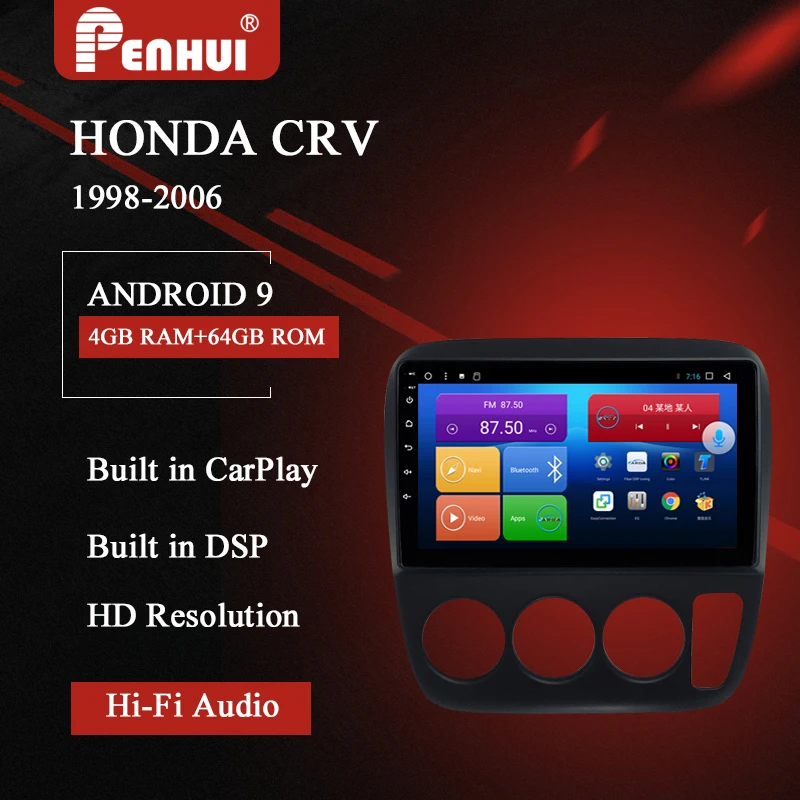 Автомобильный DVD для Honda CRV (1998-2006) Радио Мультимедиа Видео плеер навигация GPS Android 9