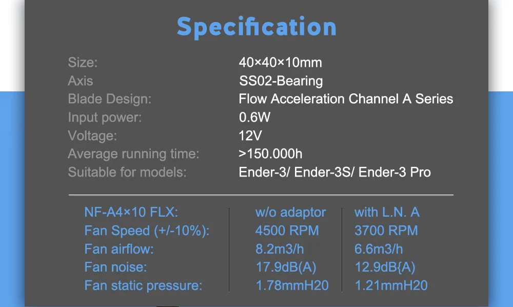 GmFive Noctua NF-A4x10 FLX Вентилятор охлаждения 40 мм 40X40X10 4500 об/мин 17,9 дБ(А) кулер вентилятор Радиатор бесшумный для Ender 3 части 3d принтера