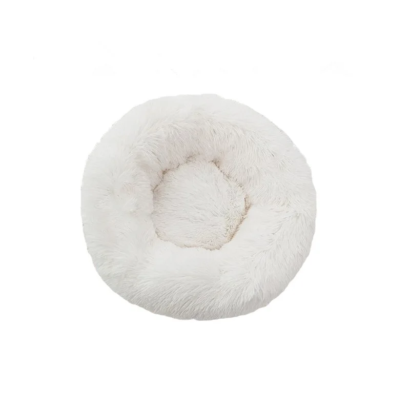 Cat Bed House Round Long Plush Super Soft Pet Dog Bed Winter Warm Sleeping Bag Puppy For Dogs Nest Products Cat Mat - Color: Ivory