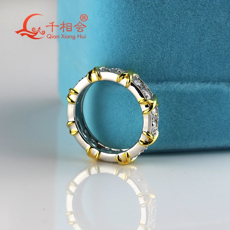 X yellow gold plated 3mm round white moissanite  stone ring 925 Sterling Silver Jewelry  Ladies men Rings Engagement