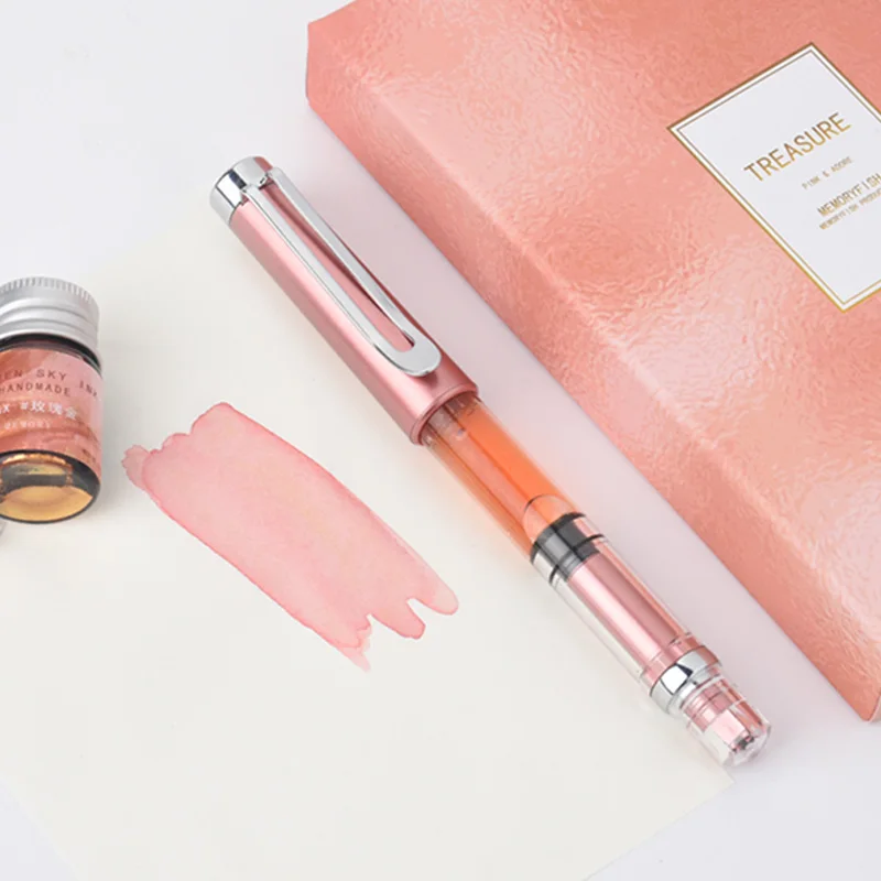 Piston Fountain Pen with Gold Powder Ink Set EF F Rose Gold Transparent  Pens for Women Gift Stationery School Office Supplies