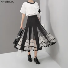 Wreeima/черная сетчатая плиссированная юбка с высокой талией, женская Юбка-миди, повседневная весенне-осенняя