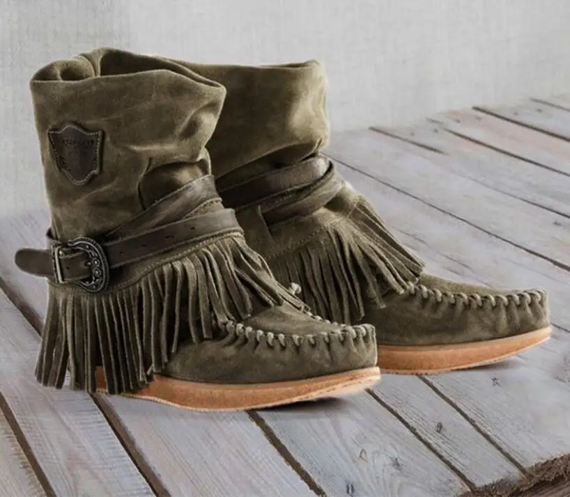 

Women Boots British Style Short Tube Frosted Tassel Boots British Style Boots Boots Women's Flat Shoes
