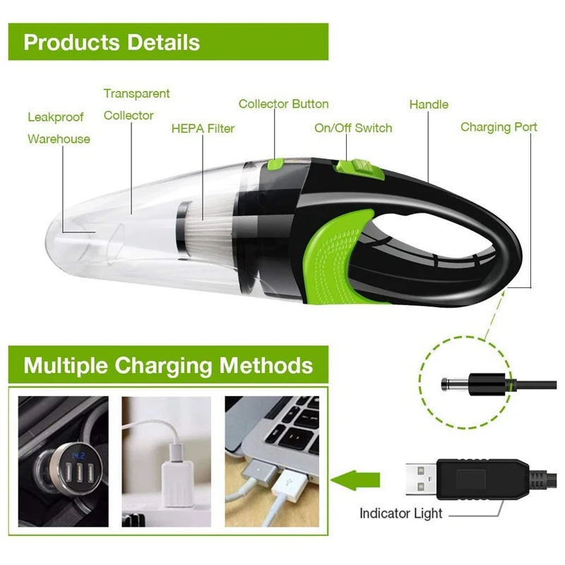 US $25.73 6500Pa Strong Power Car Vacuum Cleaner 120W Cordless Wet And Dry Dual Use Auto Portable Vacuums Cleaner For Home Office