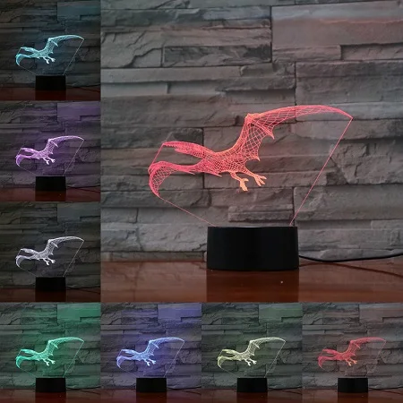 3D Dinosaur Lamp Raptor Pterosaur Table Beside Night Light Kid Boy Gift Creative Animal Atmosphere Lighting LED Touch RemoteBase - Испускаемый цвет: H