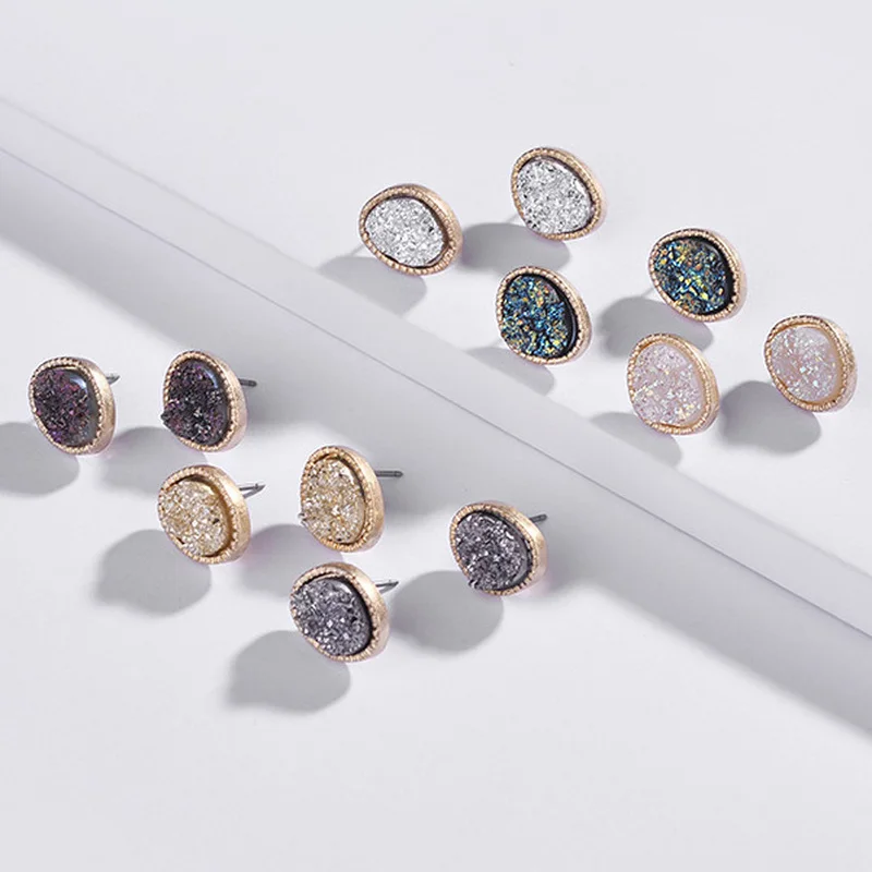 Мини серьги гвоздики из смолы Druzy Drusy Необычные Круглые Искусственные камня