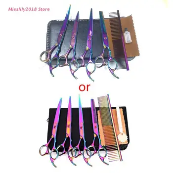 

7in Professional Pet Dog Grooming Kit Straight Thinning Curved Scissors Comb Set