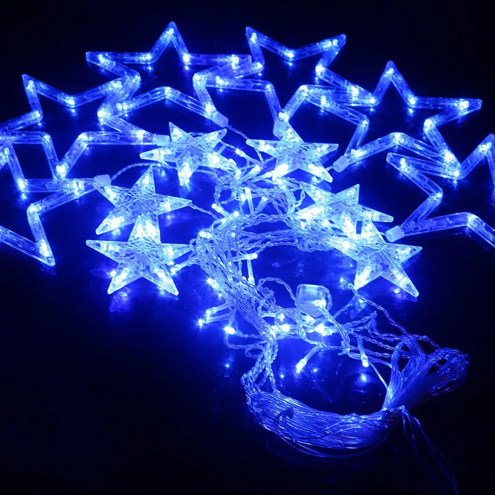 PVC Bulbs Globes Balls Five Pointed Star Fairy String Lights LED Lamps Christmas Party Decoration 220V LED Star Curtain Light