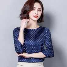 

Korean Silk Women Blouses Women Satin Silk Shirts Woman Dot Print Blouse Tops Woman Silk Top Blusas Femininas Elegante