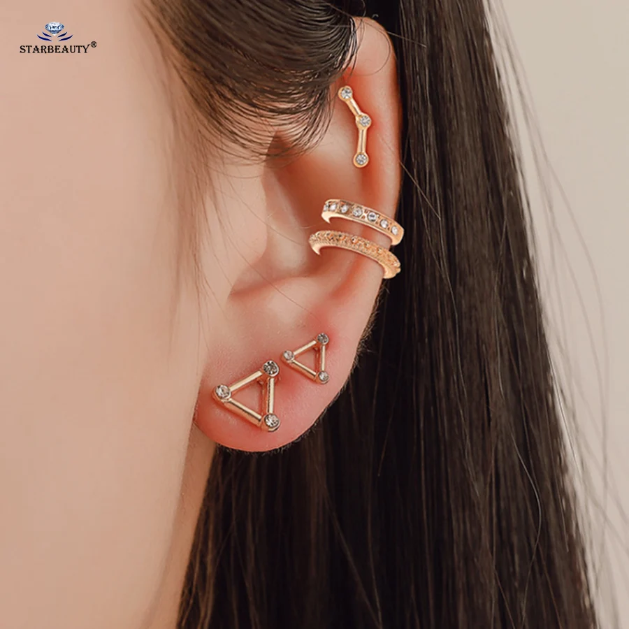 Starbeauty сердце лист Звезда Луна спираль Шпилька-Сережка для пирсинга поддельные серьги манжета поддельный пирсинг для пупка набор серег-колец ювелирные изделия - Окраска металла: 1 Set
