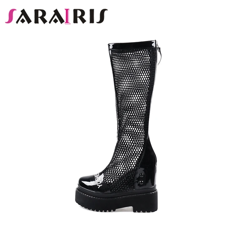 

SARAIRIS Large Size 33-42 Brand Female Round Toe Increasing Height Boots Platform Boots Women Geuine Leather Summer Shoes Woman