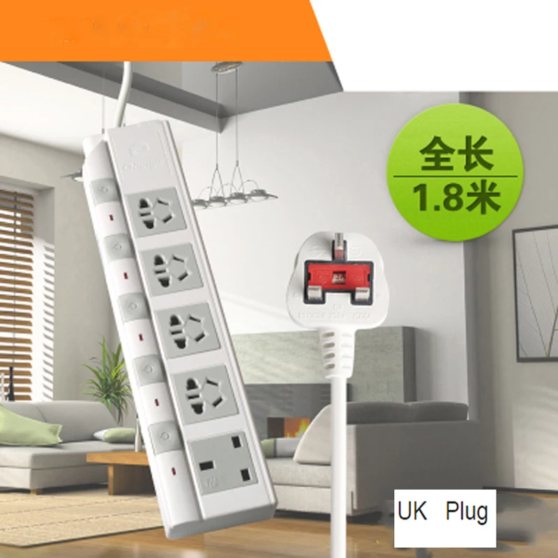 UK Plug Power Strip With Switch 1.8M Cable 4 Outlet Electrical Extension Network filter 13A 250V | Электроника