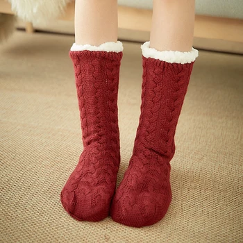 

Women Socks Warm Soft Cozy Thickened Floor Non Slip Artificial Fleece Lined One Size In Tube Home Winter Adult Bed Fluffy