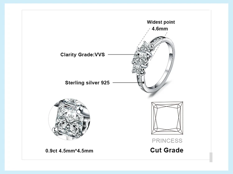 JPalace 3 Камень Принцесса Cut CZ обручальное кольцо 925 пробы серебряные кольца для женщин юбилей Свадебные Кольца из серебра 925 пробы, ювелирные изделия