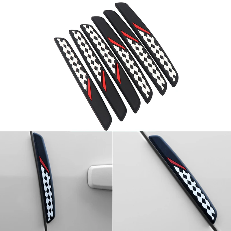 

6Pcs Car styling Racing Flag Car Door Rearview mirror Anti Scratches Anti-Collision Strip Protector Case Car Decoration Sticker