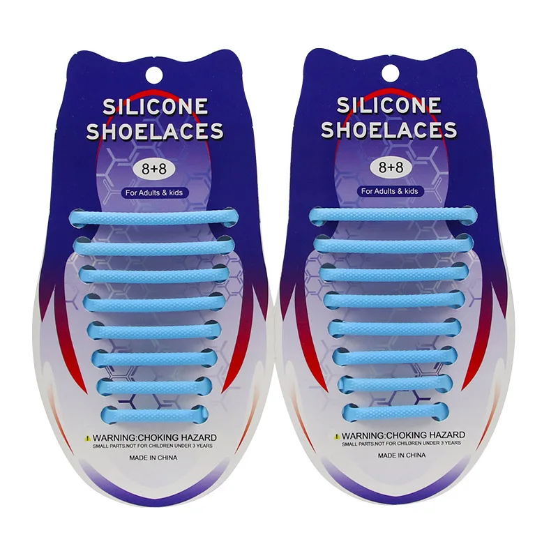 Шнурки трехмерные полукруглые креативные силиконовые эластичные без застежки для взрослых детские шнурки с круглым носком и пряжкой - Цвет: sky blue 16 pieces