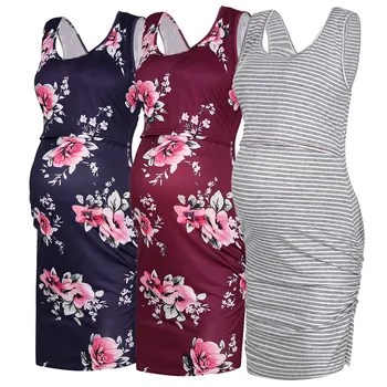 

pregnancy dress Women Maternity Sleeveless Print Nursing Vest Dress For Breastfeeding одежда для беременных sukienka ciążowa