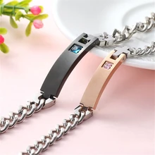 Персонализированные индивидуальные нержавеющая сталь полированный инкрустированный циркон надписи бар браслет цепочка выгравированы имя вечерние ювелирные изделия