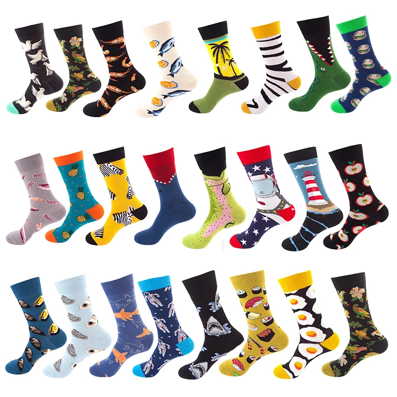 1 pair men women sports socks cotton colorful crew socks cartoon animal fruit socks novelty socks gift for spring autumn winter