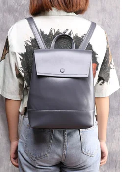 

Korean Style Cow Leather Backpack Fashion Genuine Leather College Student School Bag Design Elegant Casual Shoulder Bags DF145