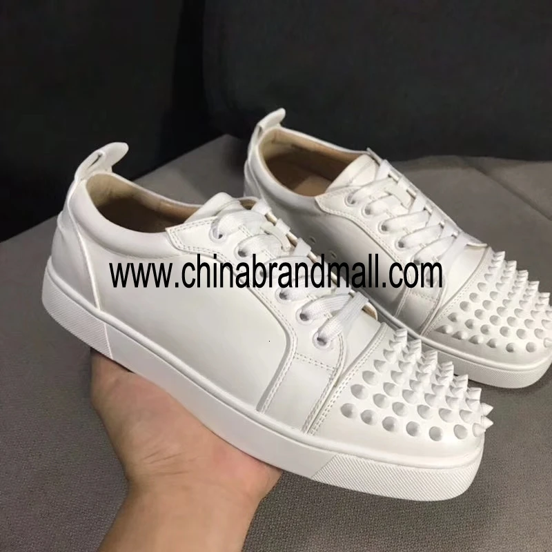 

2019 Luxury Sneaker Studded Spikes men trainers Red Bottom Shoes Top quality GREY NEW Designer Brand Flats 100% Genuine Leather