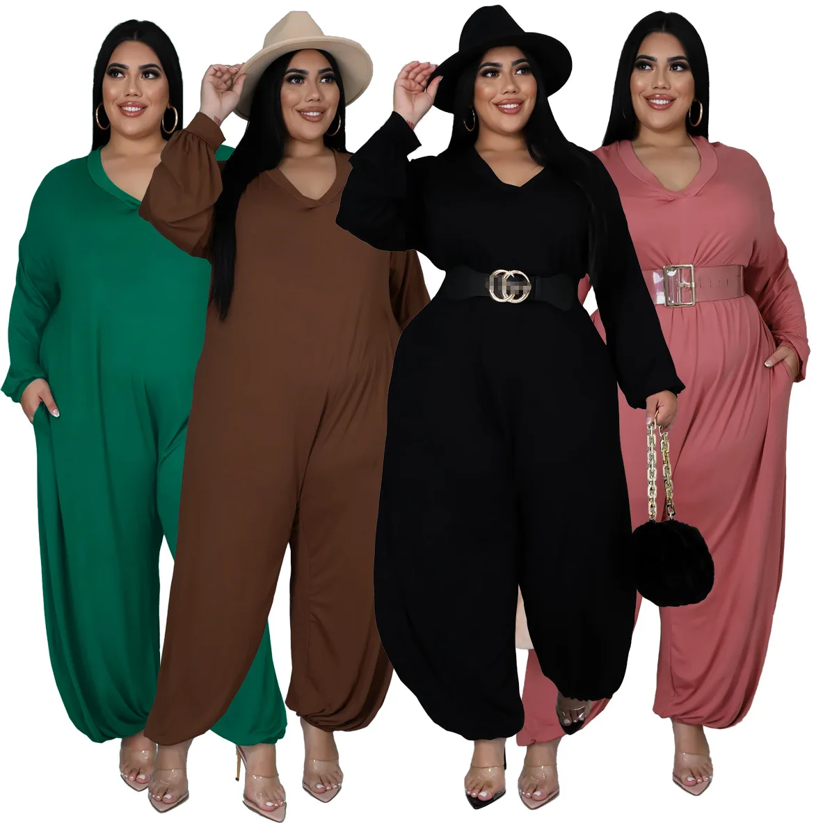 Plus Size Clothing Women Casual Solid Color Jumpsuits One Piece