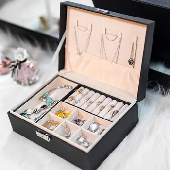 

New Hot Exquisite Jewelry Box Women Leather Necklace Rings Earrings Bracelet Storage Organizer Display Case USJ99