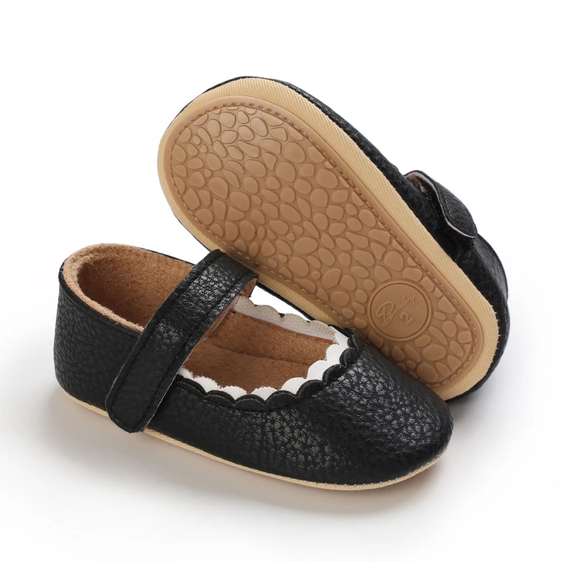 Infant Newborn Baby Girls Princess Non-Slip Floral Border Shoes Toddler Baby Soft PU Leather Prewalker Shoes Solid First Walkers