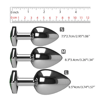 3pcs/Set Multicolor Smooth Massager Anal Beads Crystal Jewelry Heart Butt Plug Stimulator Women Sex Toys Dildo Metal Anal Plug 2