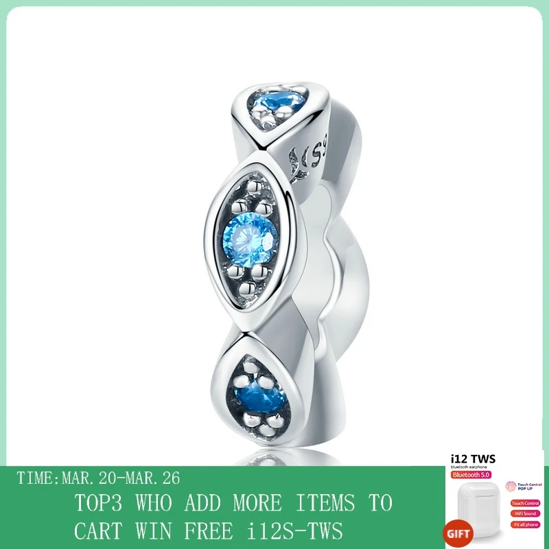 

CodeMonkey Real 100% 925 Sterling Silver Lucky Blue Eye Glittering CZ Spacer Charm Beads fit Original Women Bracelet Jewelry 513