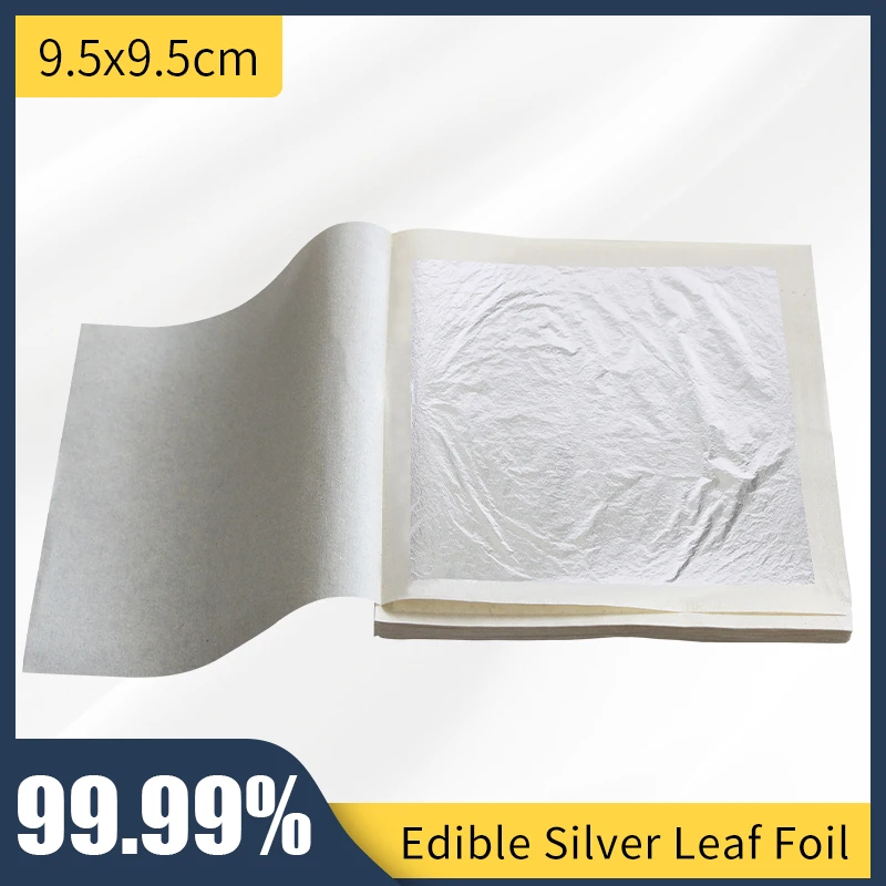 Edible Genuine Silver Leaf Foil, 9.5X9.5 cm 100 Pure Silver Foil