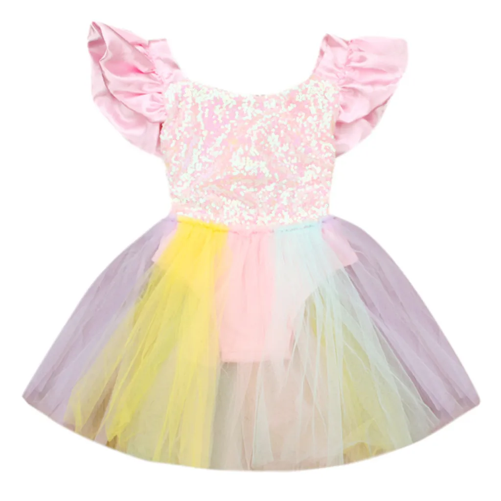Модное платье для маленьких девочек; хлопковое платье с круглым вырезом для маленьких детей; платье без рукавов с блестками; кружевное платье принцессы; Платье-комбинезон; H4