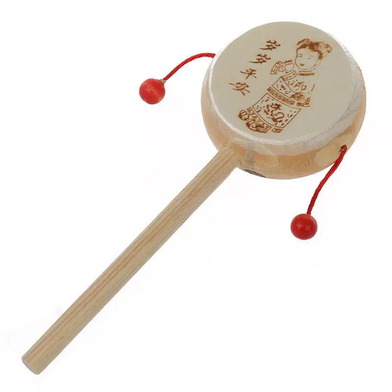 chinese old wooden rattle drum hand shake toy for children