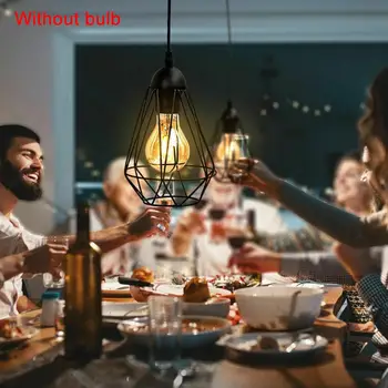 

Lampshade Lamp Cage Metal Wire Black Retro Bedroom HangLamp Romantic Fashion Iron Lampshade Living Room Parlor Chandelier
