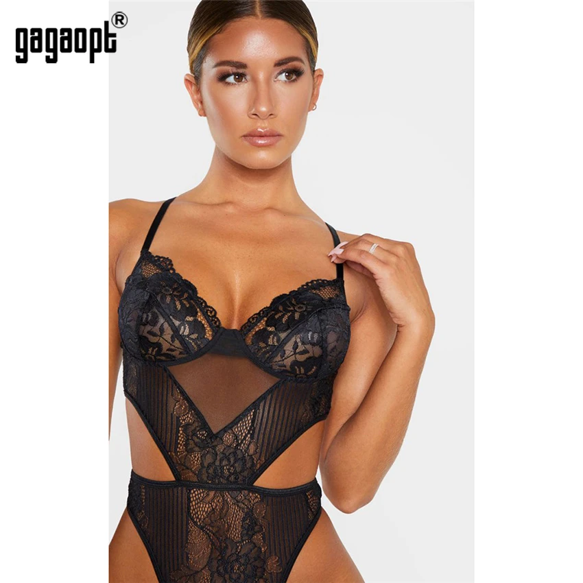 Gagaopt, Кружевное боди для женщин, с вырезами, с завязками, сексуальное боди, черный, с открытой спиной, боди, комбинезон, Комбинезоны