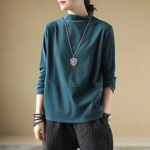 bT shirts for women Свободная хлопковая однотонная облегающая нижняя рубашка, Повседневная футболка с высоким воротом, Женский Топ, пуловер, женские пуловеры, винтажные футболки Z3 - Цвет: bT shirts for women