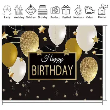 

Happy Birthday Backdrop Black Gold Balloon Photo Studio Party Backdrop Golden Little Star Background Photography Backdrop