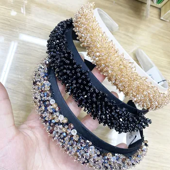

Korean Hand-beaded Fashion Solid Velvet Fabric Hair Decoration Women Hair Accessories Hairband For Girls Wide Hair Hoop