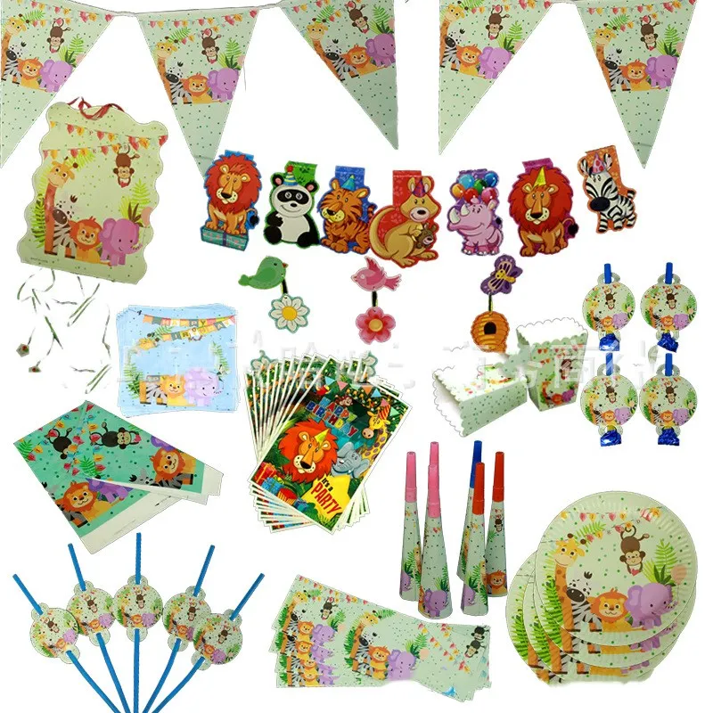 Животное лес тема Вымпел для вечеринки баннер с надписью торт Топпер тарелки