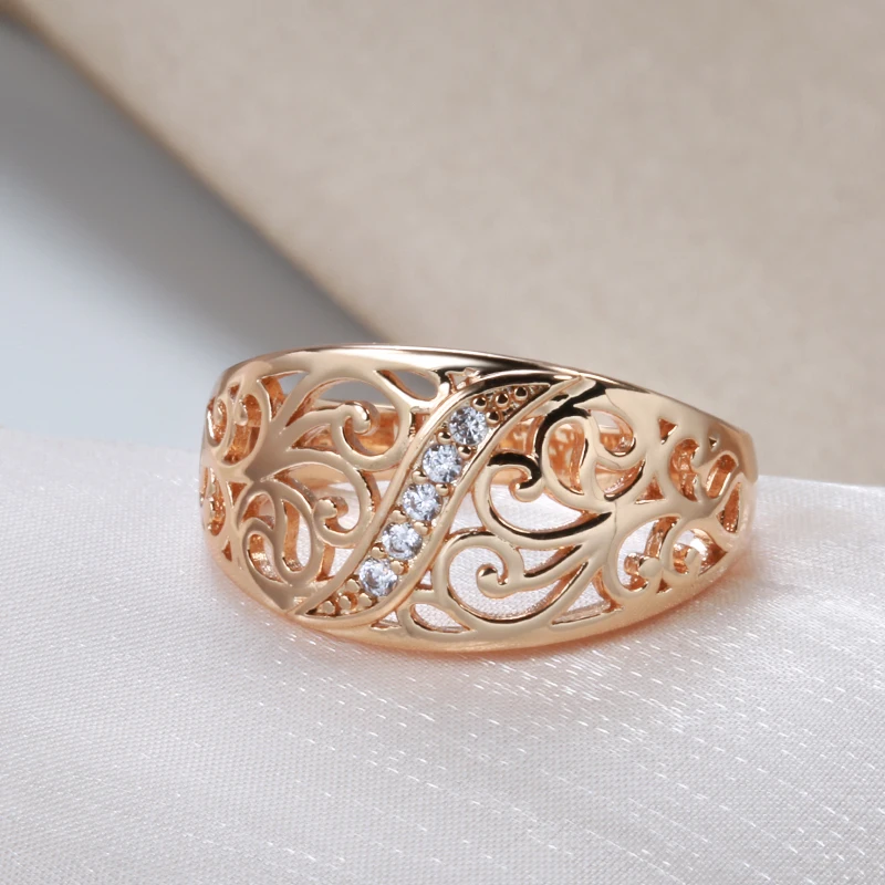Kinel New Trend 585 anelli da donna unici in oro rosa anelli cavi quotidiani occhio di cavallo zircone naturale moda regalo per gioielli da festa di nozze  36