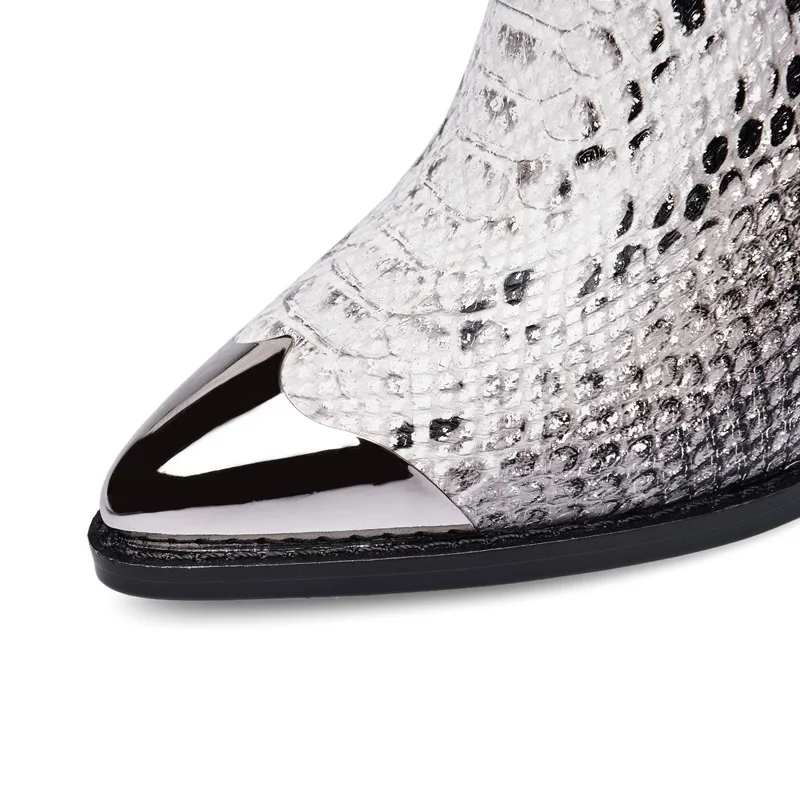Фирменный дизайн; модные Подиумные женские ковбойские ботинки туфли на металлической шпильке Ботильоны с острым носком для женская обувь пикантная обувь на высоком каблуке-шпильке пинетки Mujer